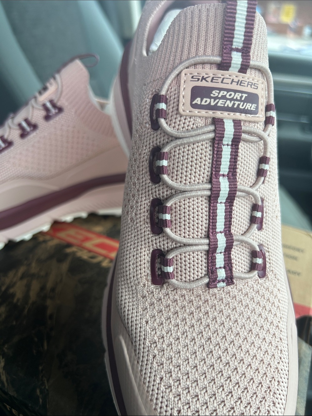 Skechers Sport Adventure Women's Blush Knit Slip-On Sneakers with Mauve Accents
